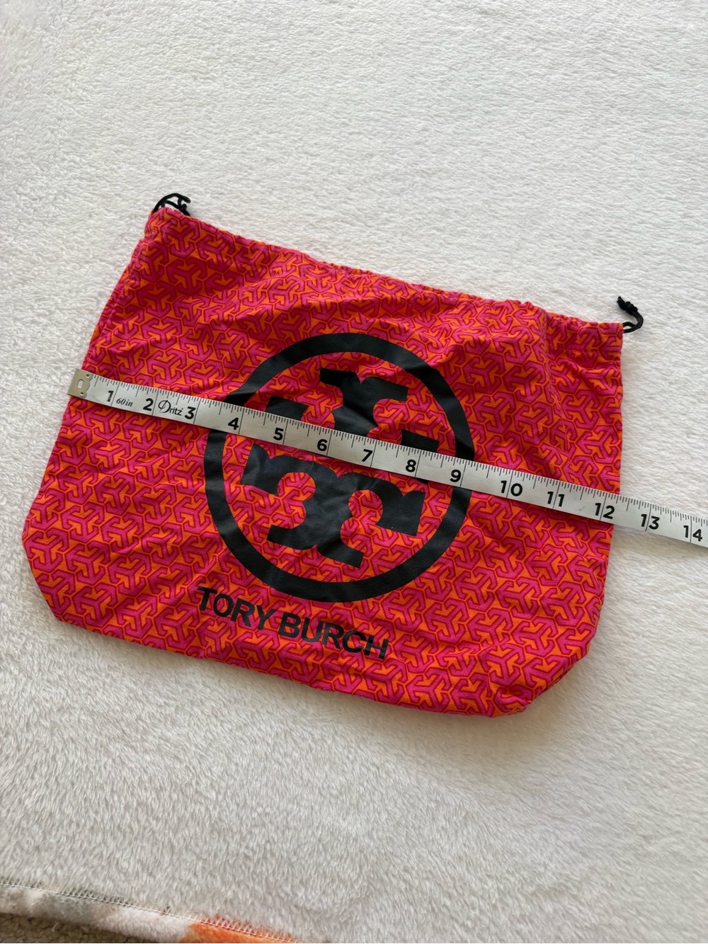 Tory Burch Pink and Orange Logo Drawstring Pouch with Black Emblem - Picture 4 of 7